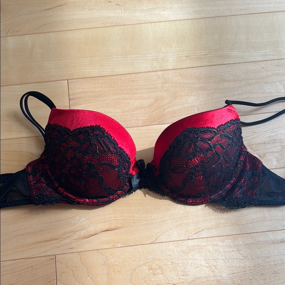 Elegant Red and Black Lace Bra